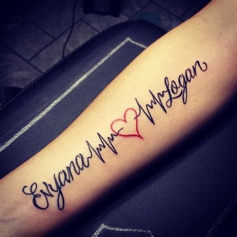 heartbeat with name tattoo|55 Memorable and Intriguing Heartbeat Tattoo Ideas.